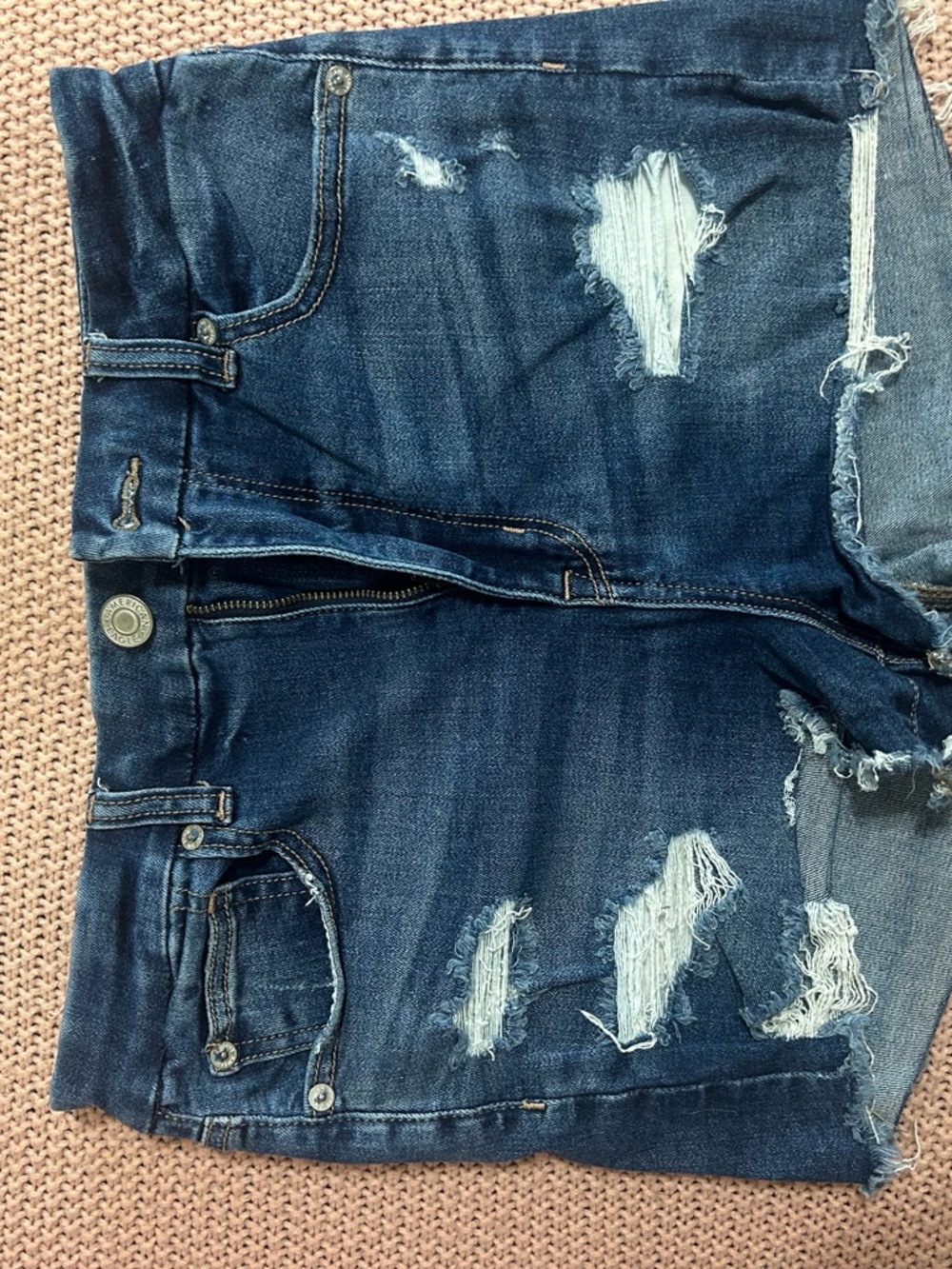 American Eagle Outfitters Distressed Dark Blue Denim Shorts